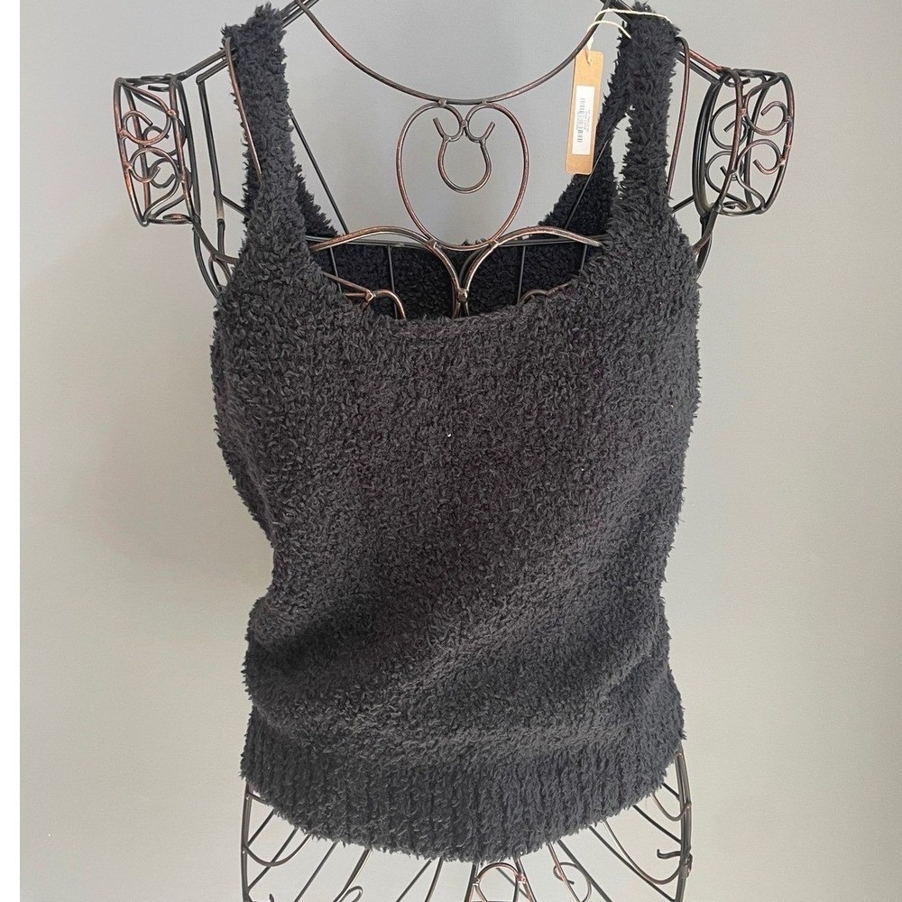 NWT SKIMS Cozy Knit Tank Onyx Black Boucle Kim Kardashian Loungewear Top 2X/3X - Picture 2 of 7